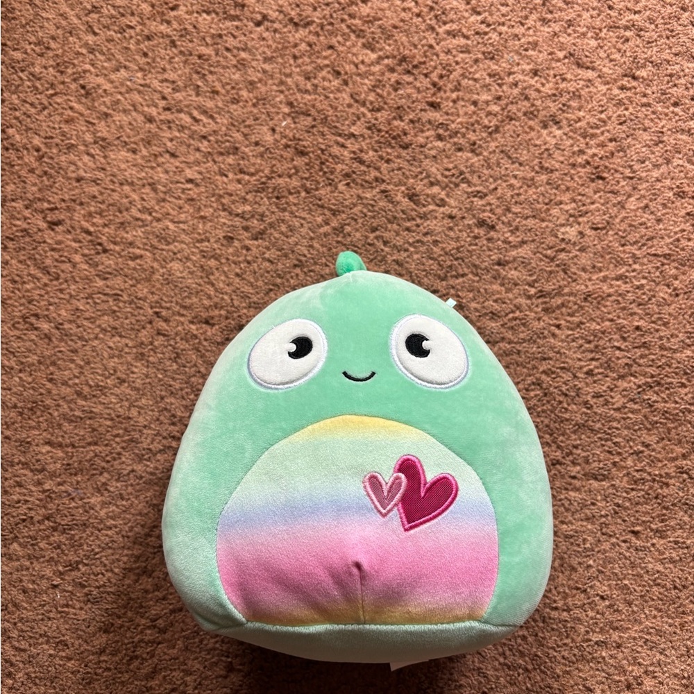 The Original Squishmallow with Rainbow and Hearts green plush cute cuddly